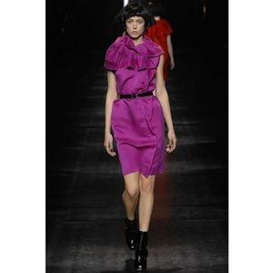 Lanvin Magenta Silk Sheath Ruffle Cocktail Dress